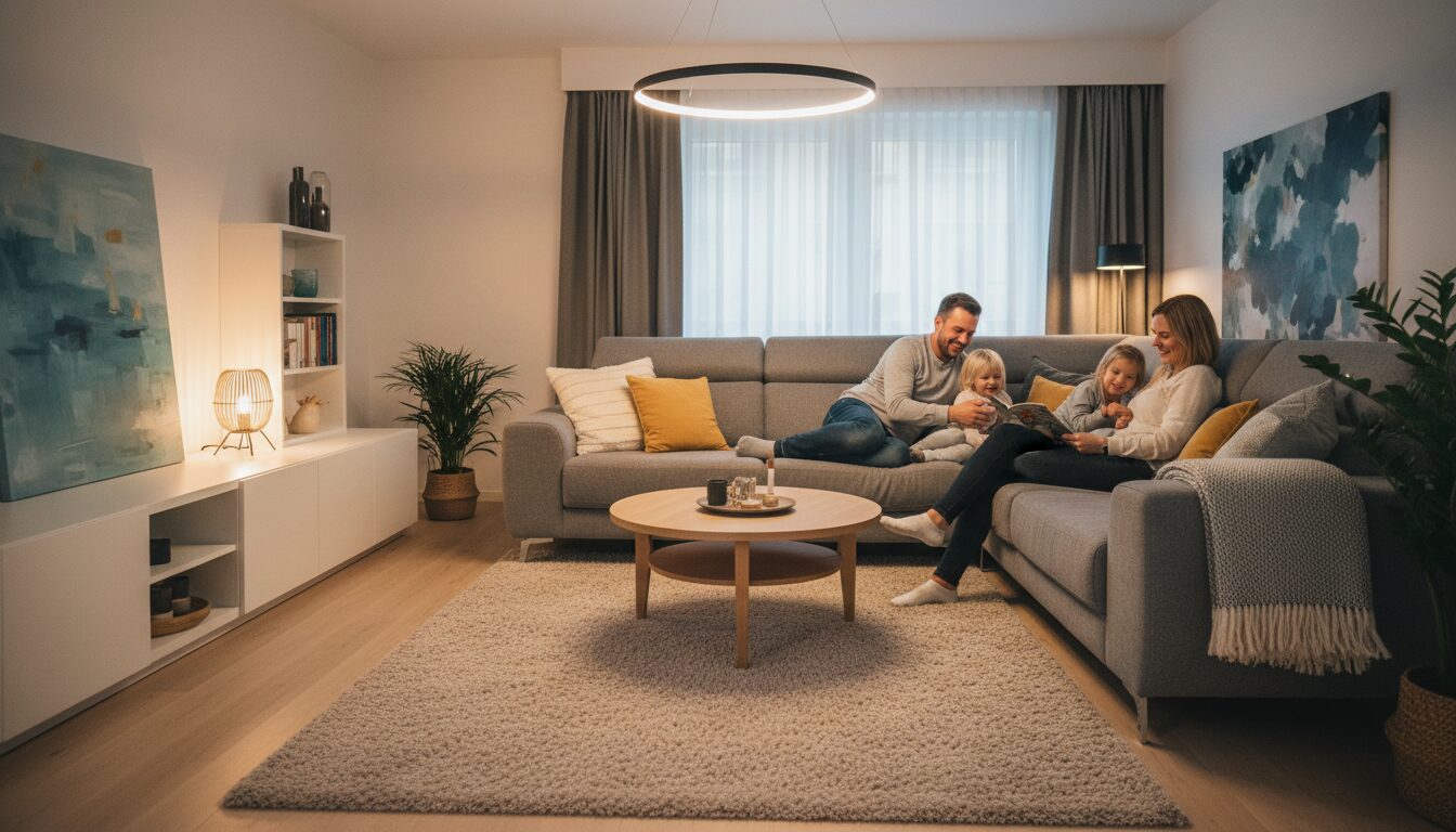 Familie in Wohnung während Sanierung